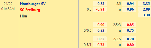 Kèo tỷ lệ giữa Hamburg vs Freiburg
